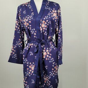 Morgan Lane Navy Floral Satin Romantic Comfy Allie Robe